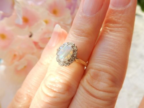 ANTIQUE 18CT GOLD OPAL DIAMOND RING - ADDITIONAL PHOTO 9