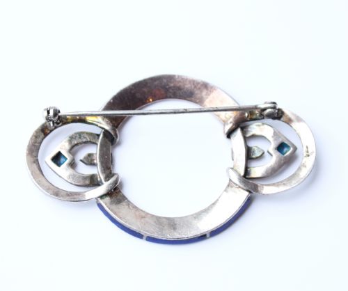 ART DECO STERLING SILVER LAPIS LAZULI MARCASITE STATEMENT BROOCH - ADDITIONAL PHOTO 1