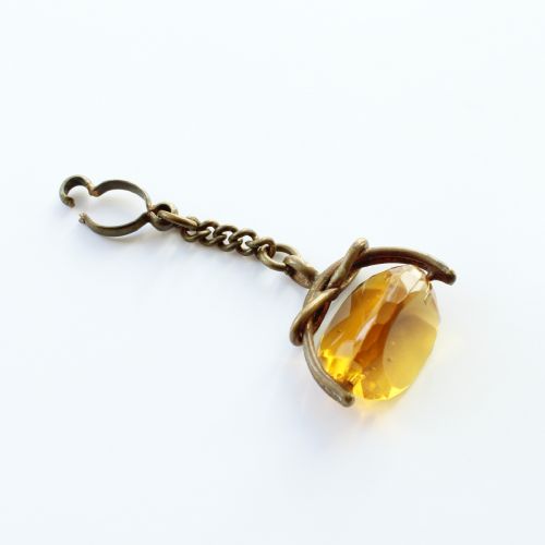 ANTIQUE GILT METAL CITRINE SPINNING FOB PENDANT - ADDITIONAL PHOTO 1