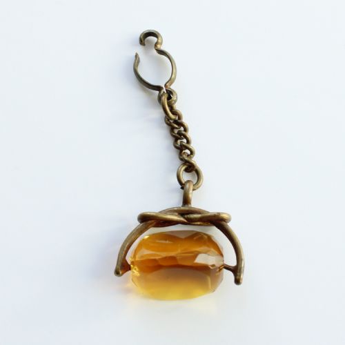 ANTIQUE GILT METAL CITRINE SPINNING FOB PENDANT - ADDITIONAL PHOTO 2