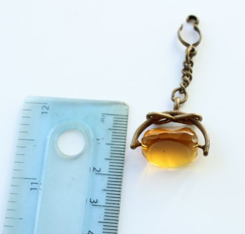 ANTIQUE GILT METAL CITRINE SPINNING FOB PENDANT - ADDITIONAL PHOTO 3