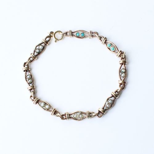 antique 9ct gold turquoise pearl bracelet - CATEGORY: ANTIQUE JEWELLERY - DATED EDWARDIAN