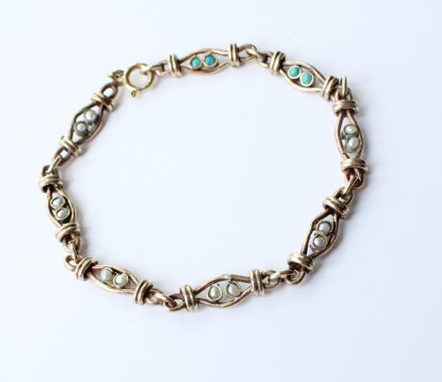 ANTIQUE 9CT GOLD TURQUOISE PEARL BRACELET - ADDITIONAL PHOTO 2
