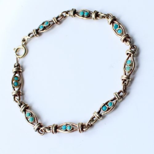 ANTIQUE 9CT GOLD TURQUOISE PEARL BRACELET - ADDITIONAL PHOTO 3