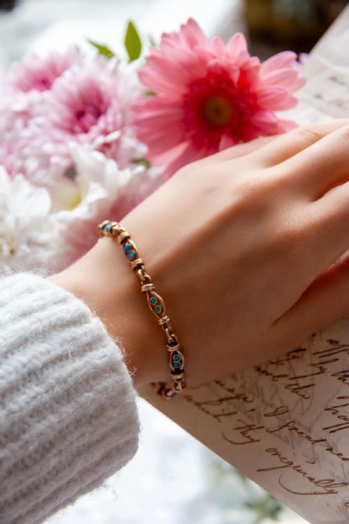 ANTIQUE 9CT GOLD TURQUOISE PEARL BRACELET - ADDITIONAL PHOTO 9