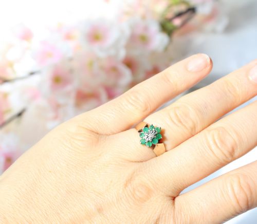 VINTAGE 9CT GOLD EMERALD DIAMOND RING - ADDITIONAL PHOTO 5