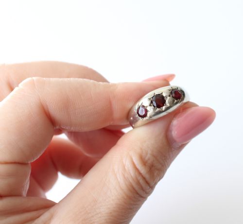 ANTIQUE STERLING SILVER GARNET STARBURST GYPSY RING - ADDITIONAL PHOTO 4