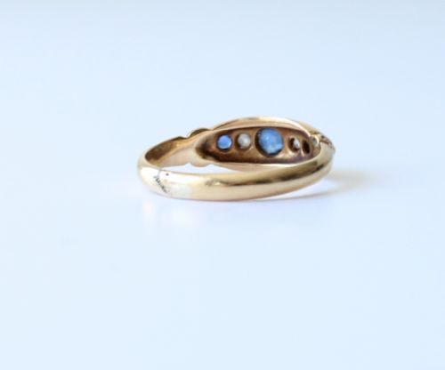 ANTIQUE 18CT GOLD SAPPHIRE DIAMOND BOAT RING - ADDITIONAL PHOTO 4