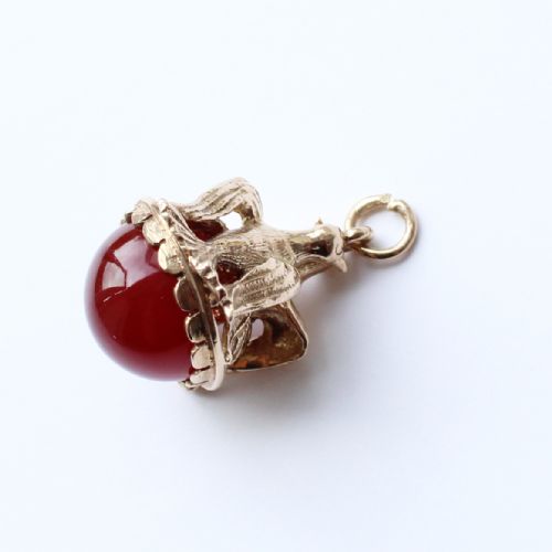 VICTORIAN 9CT FOB WITH SWALLOWS CARNELIAN CABOCHON 54GRAMS - ADDITIONAL PHOTO 3