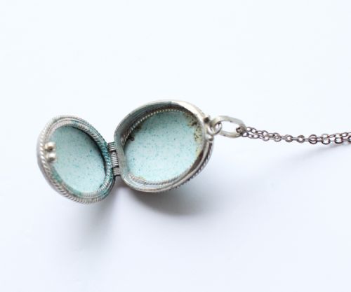 ANTIQUE SILVER FILIGREE PORCELAIN PAINTED FLOWER JEWEL SET EARRINGS LOCKET BROOCH - ADDITIONAL PHOTO 7