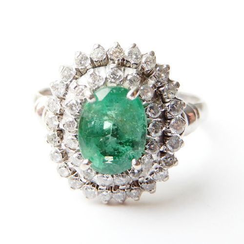 14CT WHITE GOLD EMERALD DIAMOND HALO RING - ADDITIONAL PHOTO 3