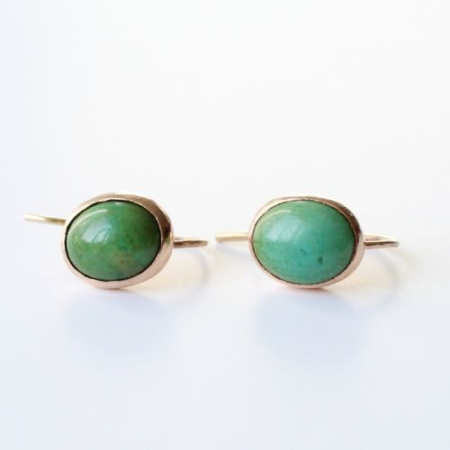 antique 9ct gold turquoise hook earrings - CATEGORY: ANTIQUE JEWELLERY - DATED 1930