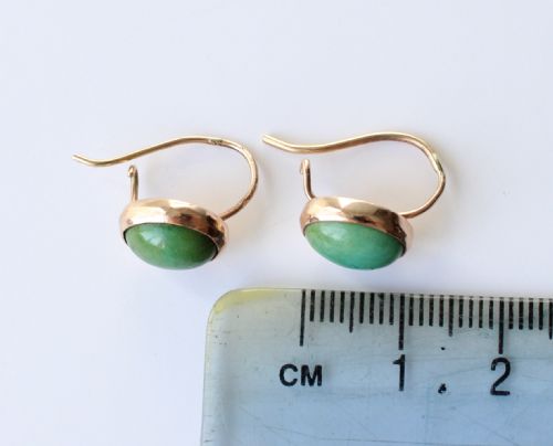 ANTIQUE 9CT GOLD TURQUOISE HOOK EARRINGS - ADDITIONAL PHOTO 1