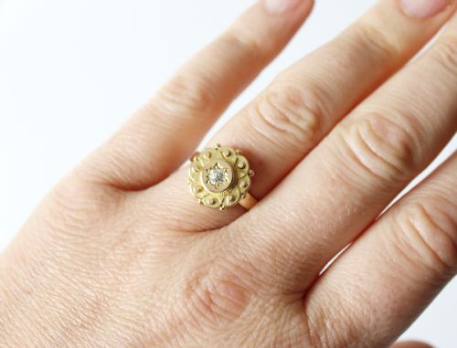 ANTIQUE 9CT GOLD ETRUSCAN DIAMOND RING - ADDITIONAL PHOTO 4