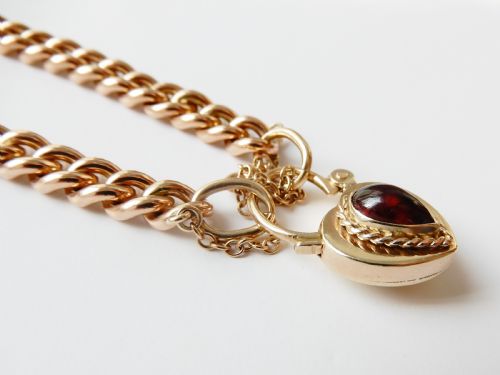 ANTIQUE 9CT ROSE GOLD BRACELET WITH GARNET HEART PADLOCK 288GRAMS - ADDITIONAL PHOTO 2