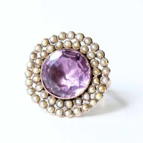 ANTIQUE 9CT GOLD AMETHYST PEARL HALO RING - ADDITIONAL PHOTO 1