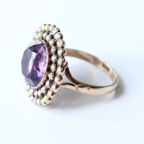 ANTIQUE 9CT GOLD AMETHYST PEARL HALO RING - ADDITIONAL PHOTO 3