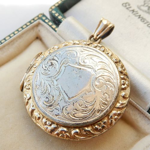 ANTIQUE ROLLED GOLD LOCKET WITH SHIELD - ADDITIONAL PHOTO 2