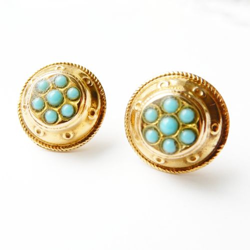 VICTORIAN 15CT GOLD TURQUOISE STUD EARRING - ADDITIONAL PHOTO 1