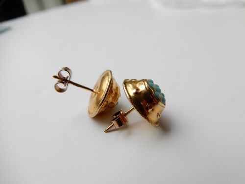 VICTORIAN 15CT GOLD TURQUOISE STUD EARRING - ADDITIONAL PHOTO 4