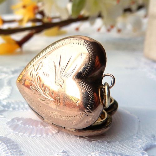 ANTIQUE 9CT ROSE GOLD BACK FRONT SWALLOW LOCKET - ADDITIONAL PHOTO 5