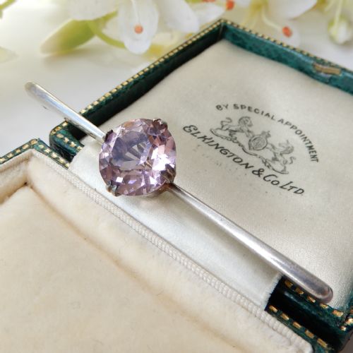 ANTIQUE STERLING SILVER AMETHYST BAR BROOCH - ADDITIONAL PHOTO 5