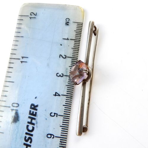 ANTIQUE STERLING SILVER AMETHYST BAR BROOCH - ADDITIONAL PHOTO 6