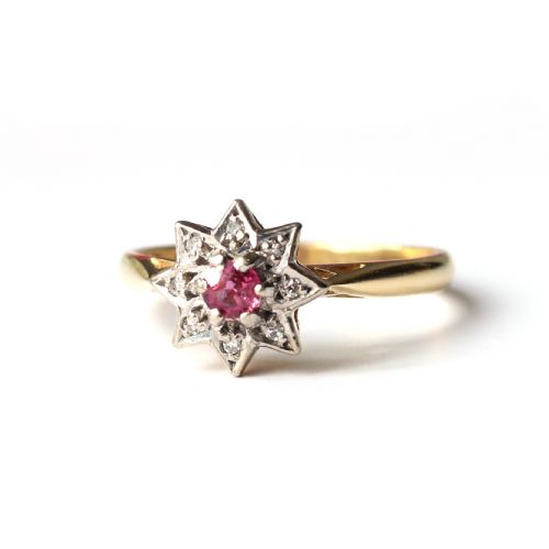 ANTIQUE 18CT GOLD RUBY DIAMOND STAR RING - ADDITIONAL PHOTO 1