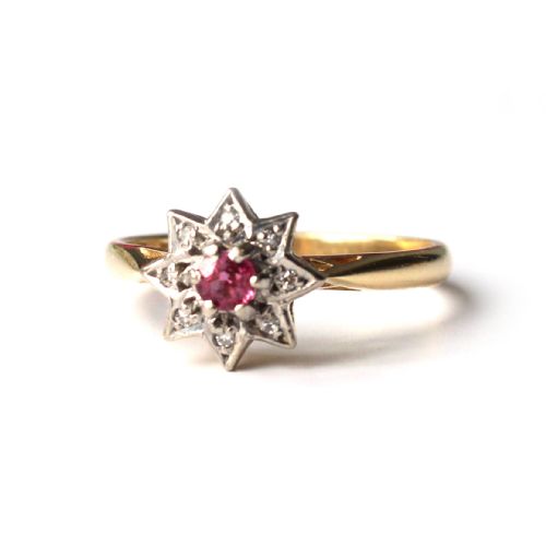 ANTIQUE 18CT GOLD RUBY DIAMOND STAR RING - ADDITIONAL PHOTO 2