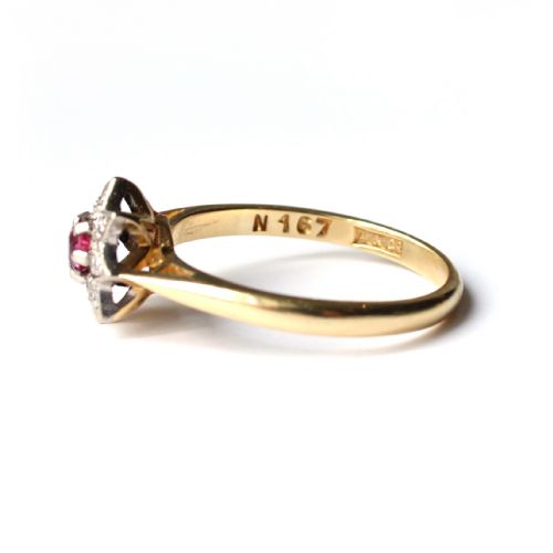 ANTIQUE 18CT GOLD RUBY DIAMOND STAR RING - ADDITIONAL PHOTO 4