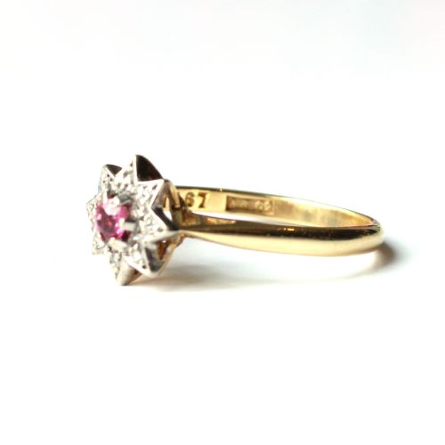 ANTIQUE 18CT GOLD RUBY DIAMOND STAR RING - ADDITIONAL PHOTO 5