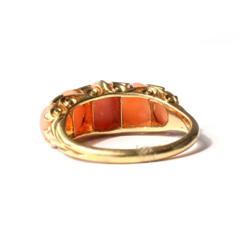 ANTIQUE 18CT GOLD CORAL DIAMOND BOAT RING - ADDITIONAL PHOTO 3