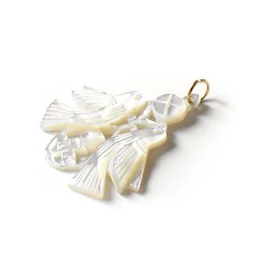 ANTIQUE HOLYLAND CARVED MOTHER OF PEARL BIRD OF PEACE DOVE PENDANT - ADDITIONAL PHOTO 1