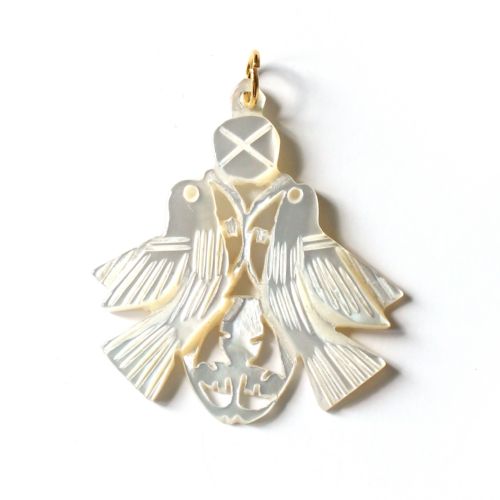 ANTIQUE HOLYLAND CARVED MOTHER OF PEARL BIRD OF PEACE DOVE PENDANT - ADDITIONAL PHOTO 2