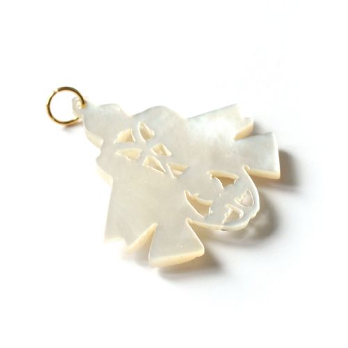 ANTIQUE HOLYLAND CARVED MOTHER OF PEARL BIRD OF PEACE DOVE PENDANT - ADDITIONAL PHOTO 3