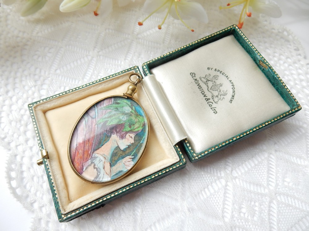 Antique Glass Locket depicting Painted Portrait of a Fairy