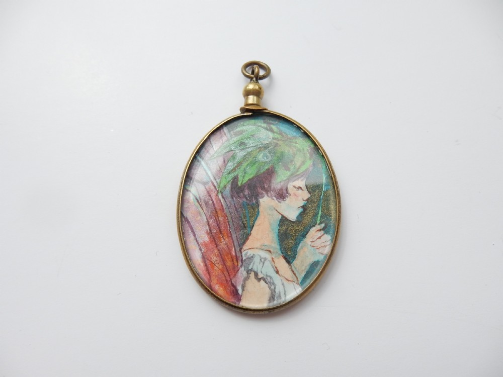 Antique Glass Locket depicting Painted Portrait of a Fairy View II