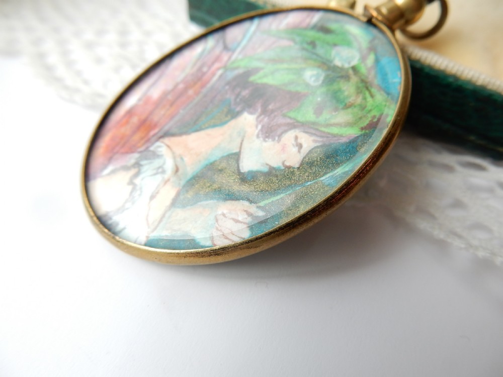 Antique Glass Locket depicting Painted Portrait of a Fairy View III