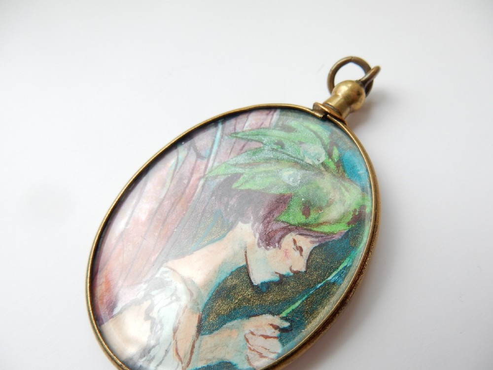 Antique Glass Locket depicting Painted Portrait of a Fairy View IV
