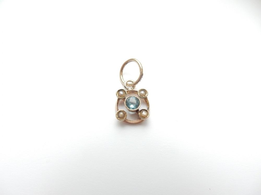 ANTIQUE 9CT GOLD SAPPHIRE & PEARL PENDANT CHARM
