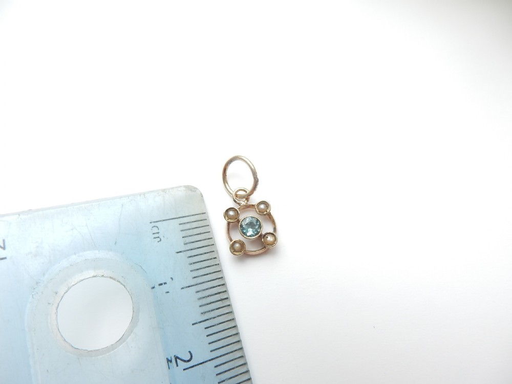 ANTIQUE 9CT GOLD SAPPHIRE & PEARL PENDANT CHARM View II