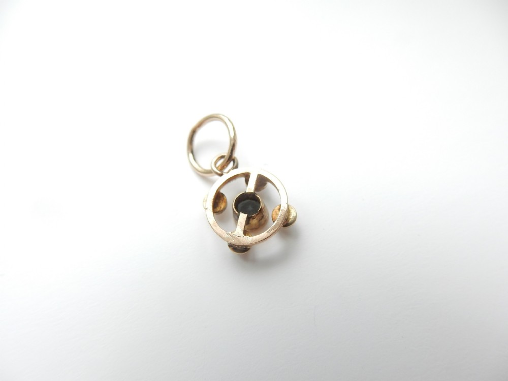 ANTIQUE 9CT GOLD SAPPHIRE & PEARL PENDANT CHARM View IV