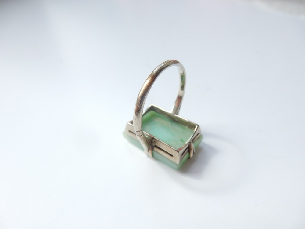 Art Deco Sterling Silver Carved Jade Ring US Size 5 1/4 UK L View VIII