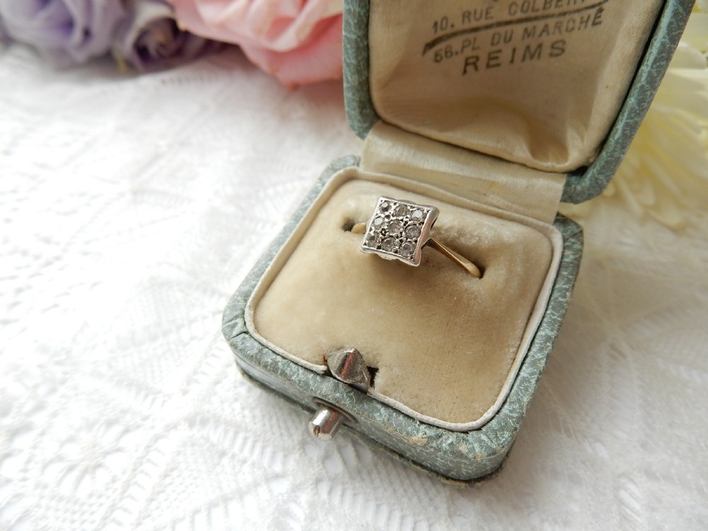 Art Deco 9ct Gold Diamond Plaque Ring