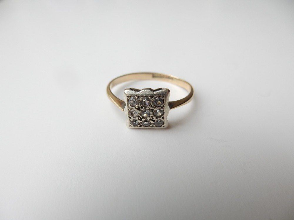 Art Deco 9ct Gold Diamond Plaque Ring View II