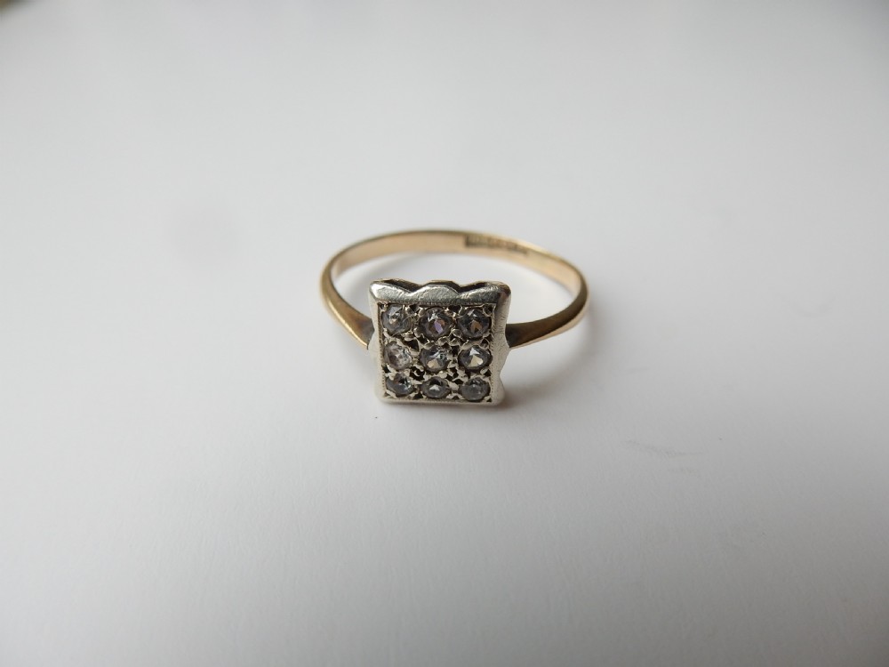Art Deco 9ct Gold Diamond Plaque Ring View III