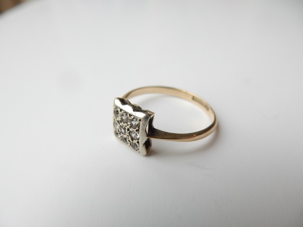 Art Deco 9ct Gold Diamond Plaque Ring View IV