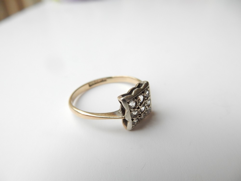 Art Deco 9ct Gold Diamond Plaque Ring View VI