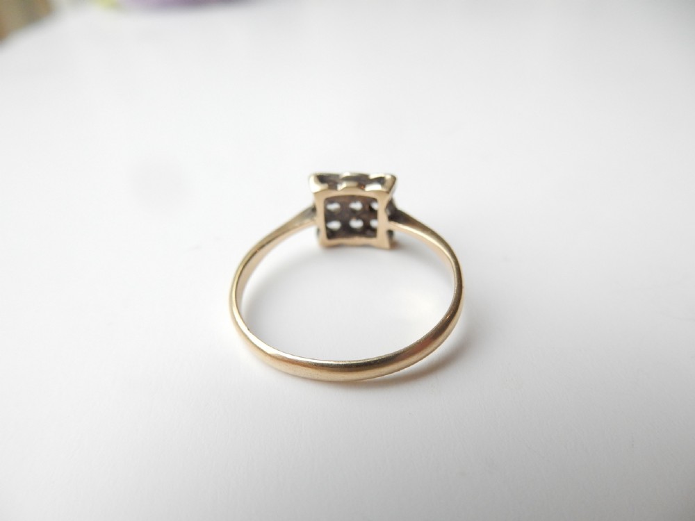 Art Deco 9ct Gold Diamond Plaque Ring View VII