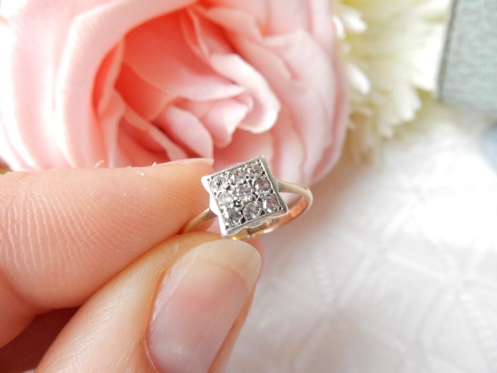 Art Deco 9ct Gold Diamond Plaque Ring View X